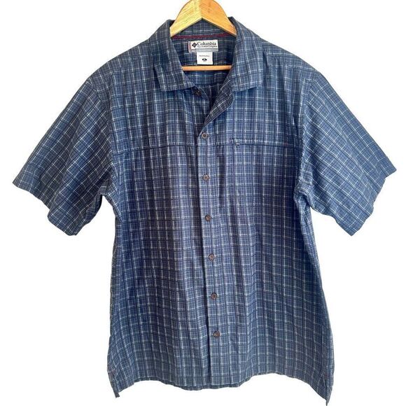 Columbia Men's Navy Blue Checkered Short Sleeve Button Down Casual Shirt XL - Picture 1 of 7